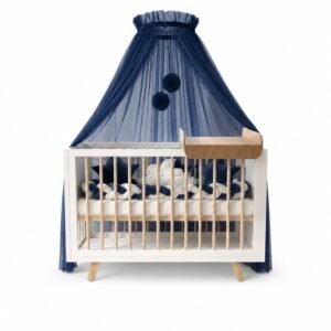 سرير مواليد (Elite) ايليت ملاصق لسرير الأم مع طقم فرش فاخر وناموسية